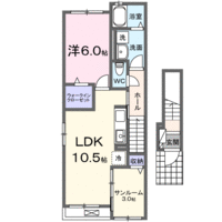 【大東建託】オンソレイエ（2階）の間取り図