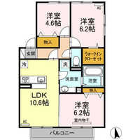 【D】シャルマン緑ヶ丘Ⅲ（2階）の間取り図