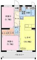 【K】日向・曽根町3丁目61マンション（2LDK）の間取り図